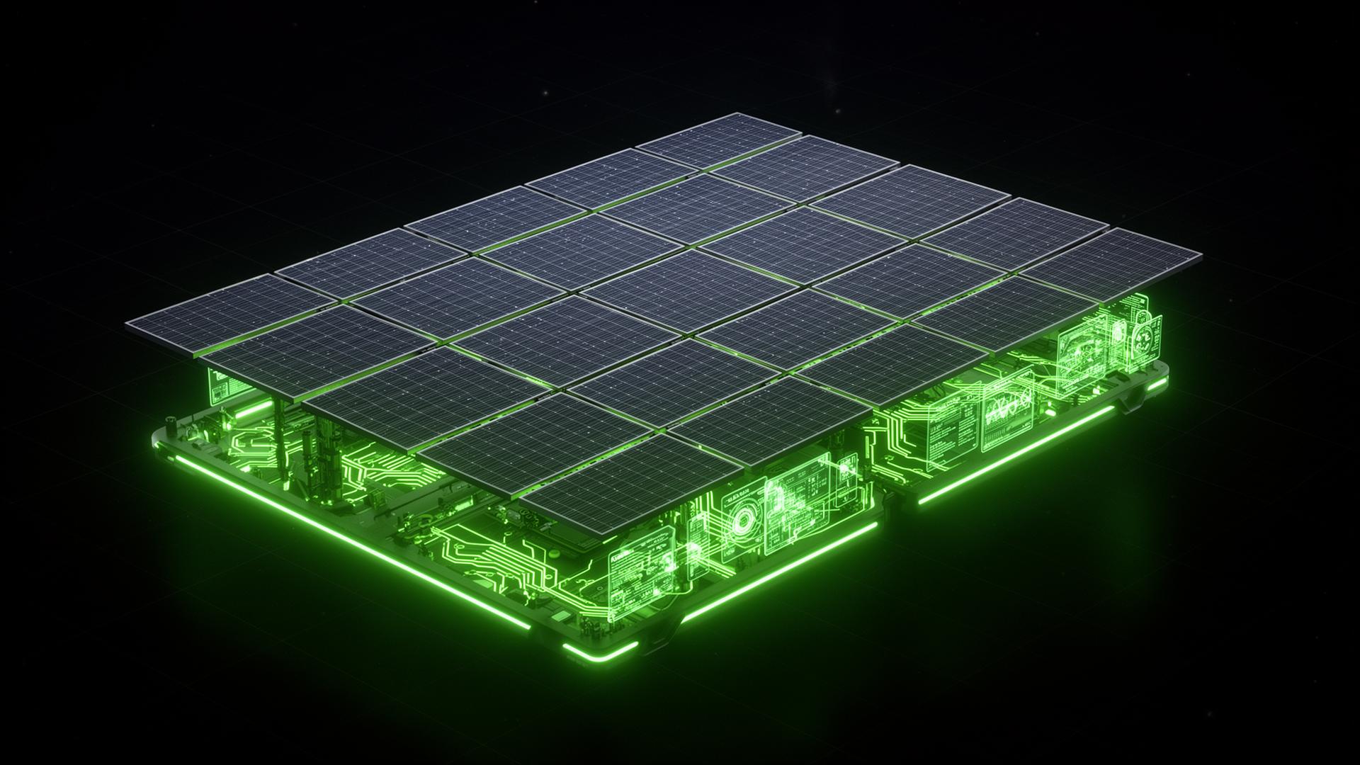 Painel solar 3D com circuitos verdes
